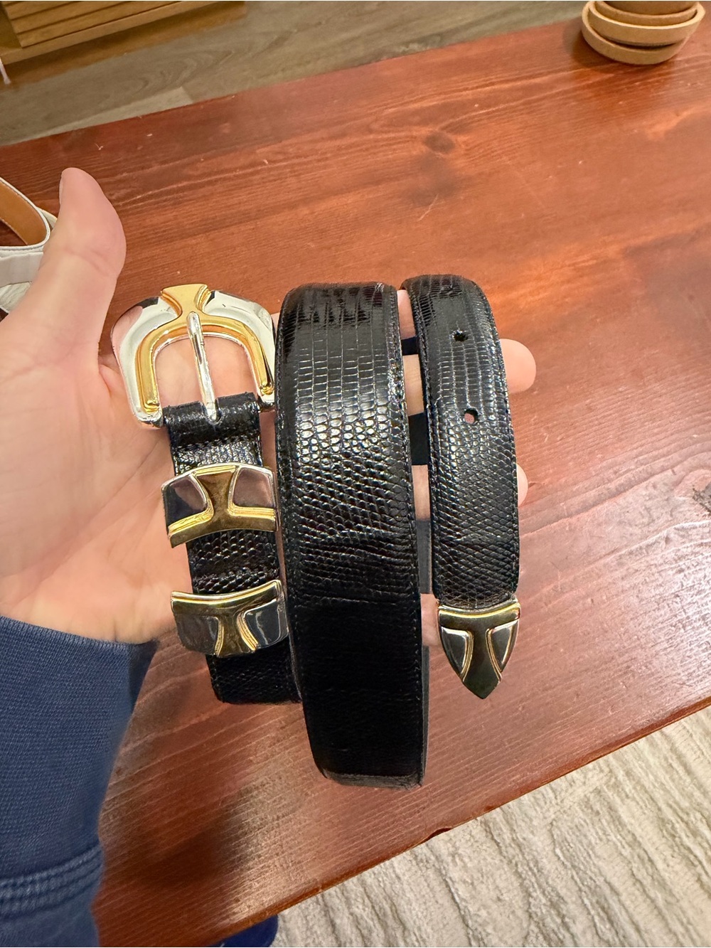 Vintage Men’s Kilgore Trout Lizard Belt with silver gold toned buckle 38